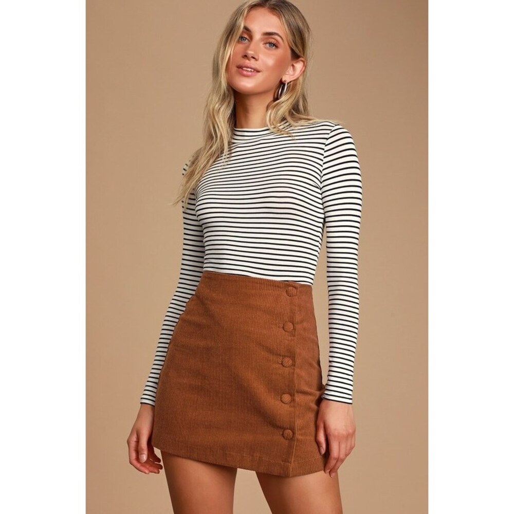 Lulus Katherina Rust Brown Button Front Corduroy Skirt - Size S